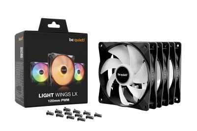 Set 3 ventilatoare be quiet "LIGHT WINGS LX", 120mm, max. 1600 RPM, Rifle Bearing, 4pin PWM, negru, "BL121" (timbru verde 0.54lei)