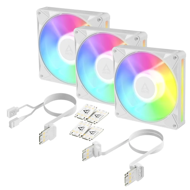 Set 3 ventilatoare Arctic "BioniX P14 A-RGB Wh", 140mm, 450 - 3000 RPM, FDB, 76 cfm, 4-Pin PWM | 3-pin ARGB, alb, "ACFAN00342A" (timbru verde 0.54lei)