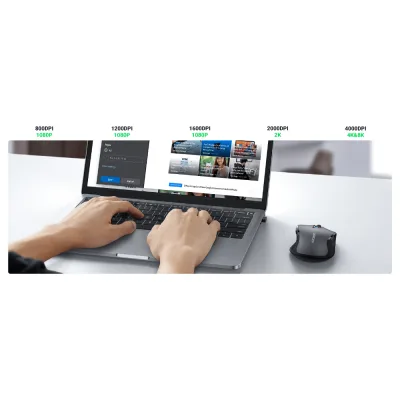 MOUSE Ugreen, "MU101" PC sau NB, wireless 2.4GHz + Bluetooth, optic, 5/1 butoane/scroll, 4000 dpi, negru "90395" (timbru verde 0.18 lei) - 6957303893959