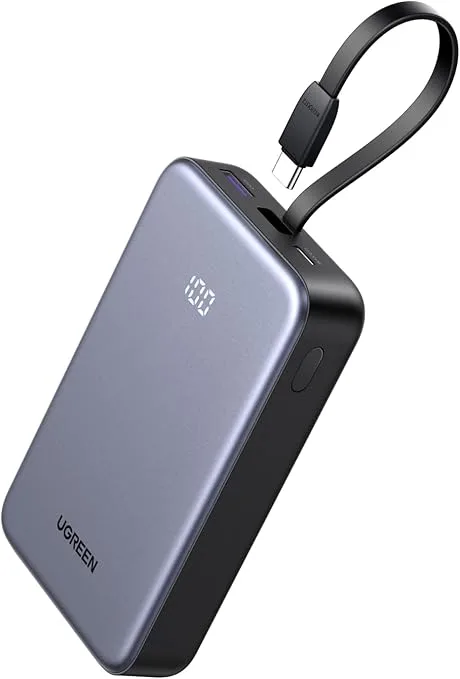 POWER BANK Ugreen "PB505", 20000mAh, 20W, 1 x USB Type-C input/output, cablu USB Type-C integrat, gri "45762" (timbru verde 0.98 lei)