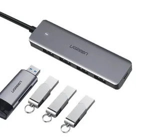 HUB extern Ugreen, "CM219" porturi USB: USB 3.0 x 4, conectare prin USB, material ABS, port micro USB 5V, lungime 15 cm, LED, gri, "50985" (timbru verde 0.8 lei) - 6957303859856