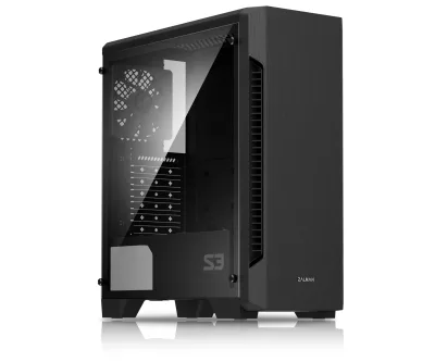 CARCASA Zalman "S3", middle tower, gaming, fara sursa, suporta 8xfan, 1xfan inclus, PSU shroud, USB 3.1 gen1 x 1, USB 2.0 x 2, audio+mic, 7 sloturi expansiune, negru, "S3" (timbru verde 0.08lei)
