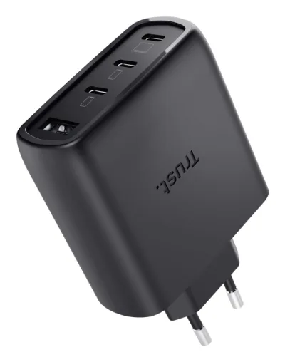 Incarcartor Trust Maxo 65W 4-Port, tehnologie incarcare auto-detect, USB-C, Quick Charge 3.0, Quick Charge 4+, USB PD 3.2 + PPS + SPR-AVS, lungime cablu 2m, negru