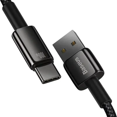 Cablu alimentare si date Baseus, Fast Charging Data Cable pt. smartphone, USB la USB Type-C (T), 100W, 480Mbps, aliaj zinc, braided(nylon), 2m, negru