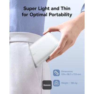 POWER BANK Baseus EnerFill FP21, 10000mAh, 22.5W, 2 x USB Type-C, 1 x USB, include cablu USB Type-C la USB Type-C, alb, "P1008210D213-00" (timbru verde 0.98 lei) - 6932172690328