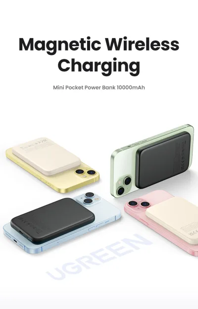 POWER BANK Ugreen "PB561" Magnetic Wireless, 10000mAh, 20W, 1 x USB Type-C output/input, 15W wireless charging, alb, "25208" (timbru verde 0.98 lei) - 6941876222087