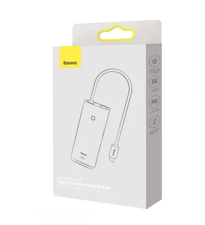 DOCKING Station Baseus Lite, conectare PC USB Type-C, USB 3.0 x 2, USB Type C x 1 PD, HDMI x 1/4K/30Hz, card reader SD/microSD, negru "WKQX050101" (timbru verde 0.18 lei) - 6932172606343