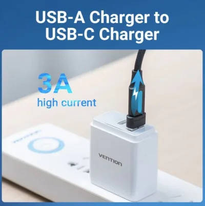Adaptor USB OTG Vention, USB 2.0 (T) la USB Type-C (M), rata transfer 480 Mbps, invelis PVC, negru, "CDWB0" (timbru verde 0.03 lei) - 6922794755277