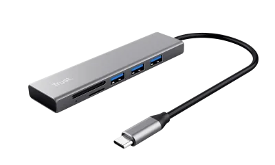 Hub USB Trust Halyx, USB-C, 5 porturi, Gri