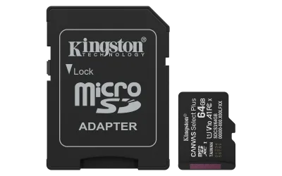 Card de memorie Kingston Canvas Select Plus Gen3 Micro-SDXC, 64 GB, Clasa 10 + Adaptor