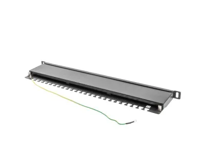 Patch panel 24 porturi 0,5U 19" Cat.5e FTP cu organizator cabluri, ecranat, negru