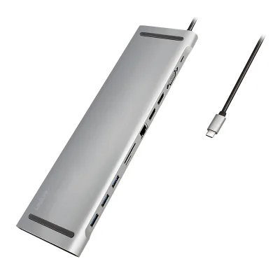 DOCKING Station LOGILINK universal, conectare PC USB TYPE-C 3.2, USB 3.0 x 3, porturi video VGA x 1, HDMI x 2, RJ-45, card reader, PD 3.0 pana la 100W, argintiu, "UA0373" (timbru verde 0.18 lei)
