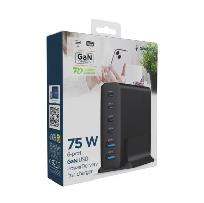 ALIMENTATOR retea 220V GEMBIRD, universal, 2 x USB-A + 4 x USB-C 3A , max. 75W PD GaN, protectie: scurtcircuit, supraincarcare, supratensiune, supraincalzire, cablu 1.5m, negru, "TA-UC-2A4C-PD75-01-BK" (timbru verde 0.03 lei)