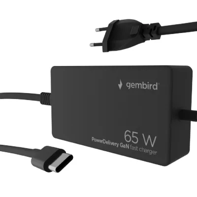 ALIMENTATOR Notebook Universal AC-DC, GEMBIRD, 65W - tensiuni 5V/9V/12V/15V/20V DC la 3.25 A max, protectie la supratensiuni, scurtcircuit, supraincalzire, supraincarcare, USB-C, negru, "NPA-AC-PDQC65-01" (timbru verde 0.18 lei)