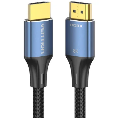 Cablu video Vention, HDMI(T) la HDMI(T), 2m, rezolutie maxima 8K la 60Hz/4K la 120Hz, conectori auriti, cupru/argint, bumbac braided, albastru, "ALGLH" (timbru verde 0.18lei) - 6922794765252