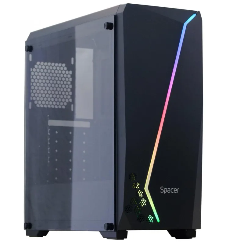 Carcasa SPACER SPCS-GC-FLASH, RGB, Mid Tower, Black