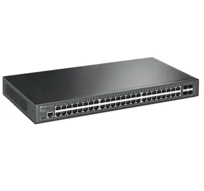 "JetStream™ 48-Port Gigabit L2+ Managed Switch with 4 10GE SFP+ Slots PORT: 48× Gigabit RJ45 Ports, 4× 10G SFP+ Slots, RJ45/Micro-USB Console Port SPEC: 1U 19-inch Rack-mountable Steel Case FEATURE: Integration with JetStream™ SDN Controller, Static