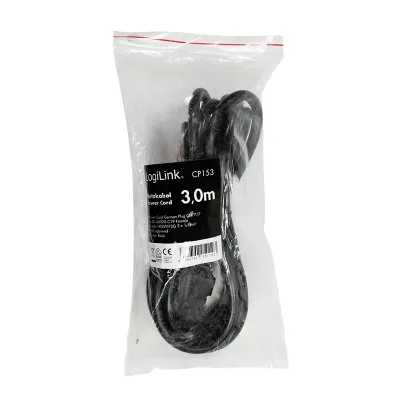 CABLU alimentare LOGILINK   3m, intrare Schuko, iesire C19, 16A, testat VDE, 3x1.5mm, black, "CP153" (timbru verde 0.08 lei)