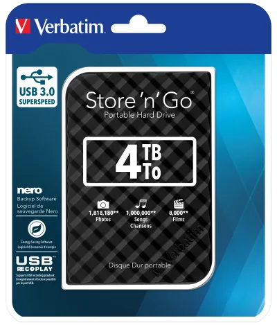 HDD extern Verbatim StoreNGo 4TB 2.5 3.0 black "53223" (timbru verde 0.8 lei)