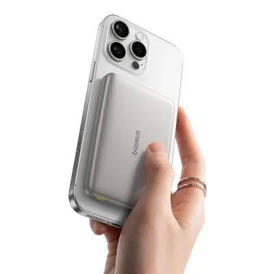 POWER BANK Baseus PicoGo AM41 Ultra-Slim Qi2 Magnetic Wireless, capacitate 10000mAh 27W, 1 x USB Type-C, include cablu USB Type-C la USB Type-C 30cm, titanium "E0027203" (timbru verde 0.98 lei) - 6932172691684