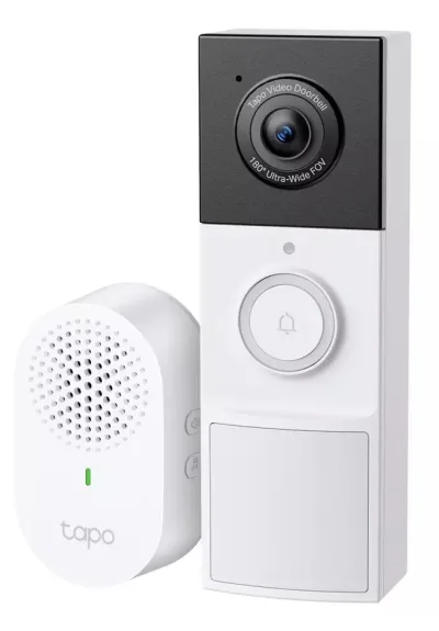 Video Doorbell Camera 1×Tapo D210 + 1×Tapo D100C SPEC: 2K 3MP(2304×1296), 2.4 GHz, 6400mAh rechargeable lithium-ion battery, Chime included FEATURE: Ringtones, Head to Toe View(16:9), Smart Detection and Notifications (Motion, people), Quick Response,