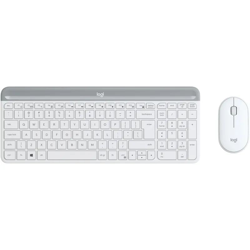 TASTATURA si Mouse LOGITECH, "Slim", wireless, 1000 dpi taste format standard (104-108 taste), mouse alb, 3/1 butoane, 104, "920-009205" (timbru verde 0.8 lei)