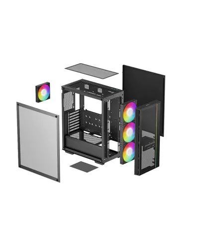 CARCASA DeepCool "MATREXX55", middle tower,gaming, fara sursa,suporta 8xfan,4xfan inclus, USB 3.1 gen1 x 1, USB-C, audio+mic,7 sloturi expansiune,negru "R-MATREXX55-BCAGA4-G-4" (timbru verde 0.32lei)