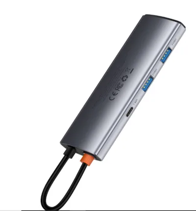 DOCKING Station Baseus Metal Gleam,conectare PC USB-C,USB 3.0x2,USB-Cx1,SDx1, MicroSDx1, USB-Cx1 PD 100W 5V/9V/14.5V/20V 5A(Max.),HDMIx1/4K/30Hz,gri "WKWG020113" (timbru verde 0.18 lei)-6932172602635