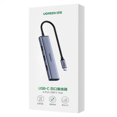 HUB extern Ugreen, "CM473" porturi USB: USB 3.0 x 4, conectare prin USB Type-C, aluminiu, lungime 20 cm, gri, "20841" (timbru verde 0.8 lei) - 6957303828418