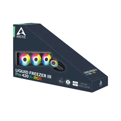 COOLER Arctic "Liquid Freezer III Pro 420 A-RGB", skt. LGA1851, LGA 1700, AM4, AM5, racire cu lichid, 3 x 140mm P14 Pro ARGB, 800 - 2800 RPM, ARGB, negru "ACFRE00185A" (timbru verde 2.00 lei)