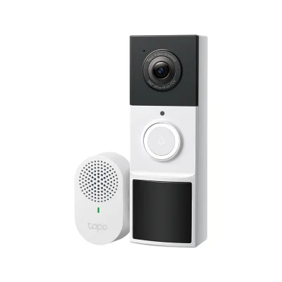 Video Doorbell Camera 1×Tapo D210 + 1×Tapo D100C SPEC: 2K 3MP(2304×1296), 2.4 GHz, 6400mAh rechargeable lithium-ion battery, Chime included FEATURE: Ringtones, Head to Toe View(16:9), Smart Detection and Notifications (Motion, people), Quick Response,