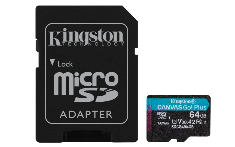KINGSTON 64GB microSDXC Canvas Go Plus Gen4 200MB/s A2 U3 V30 Card + Adapter "SDCG4/64GB" (timbru verde 0.03 lei)