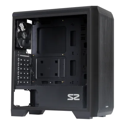CARCASA Zalman "S2", middle tower, gaming, fara sursa, suporta 8xfan, 1xfan inclus, PSU shroud, USB 3.1 gen1 x 1, USB 2.0 x 2, audio+mic, 7 sloturi expansiune, negru, "S2" (timbru verde 0.08lei)