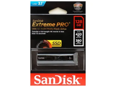 Memorie USB SanDisk Extreme Pro 128 GB, USB 3.1, Negru