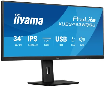Monitor IPS LED Iiyama 34" XUB3493WQSU-B6, UWQHD (3440 x 1440), HDMI, DisplayPort, Boxe, 120 Hz, 1 ms (Negru) "XUB3493WQSU-B6" (timbru verde 7 lei)
