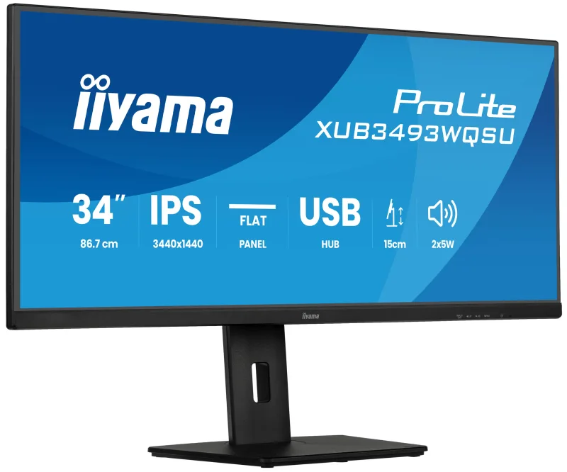 Monitor IPS LED Iiyama 34" XUB3493WQSU-B6, UWQHD (3440 x 1440), HDMI, DisplayPort, Boxe, 120 Hz, 1 ms (Negru) "XUB3493WQSU-B6" (timbru verde 7 lei)