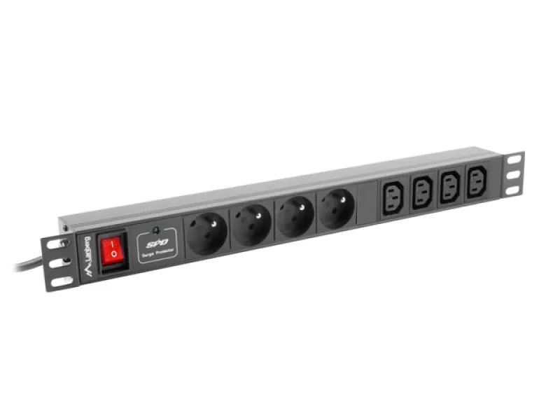 Unitate distributie alimentare PDU 19", 1U, 10A, 4 prize  si 4 prize IEC C13, negru, C14