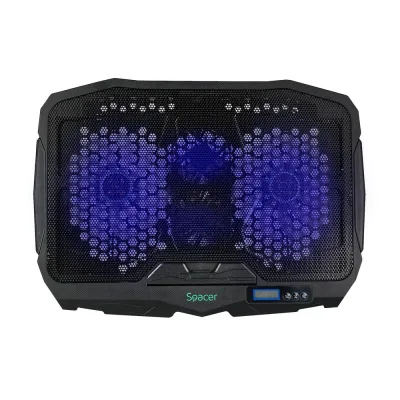 Stand Spacer notebook 17″ Gaming, sita metal, Airflow: 72CFM, 2xfan 12.5cm, 2xfan 7cm cu led albastru, ventilatoare 125 mm x 2 buc, 70 mm x 2 buc, viteza rotatie maxima 1500 +/-10% RPM