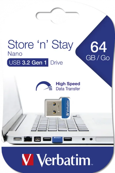 MEMORIE USB VERBATIM NANO StoreNStay 64GB USB 3.0"98711" (TIMBRU VERDE 0.03 LEI)