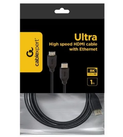 CABLU video GEMBIRD, HDMI (T) la HDMI (T), 1m, HDMI 2.1, conectori auriti, rezolutie maxima 8K (7680 x 4320) la 60 Hz, cupru, 8mm diam, negru, "CC-HDMI8K-1M" (timbru verde 0.18 lei)