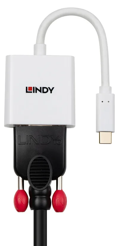 Lindy USB-C - VGA Converter, Maximum Input Resolution: 1920x1200@60Hz, Chipset: LT8711V, inputs: 1 x USB Type C (Male), Outputs: 1 x VGA (Female), alb