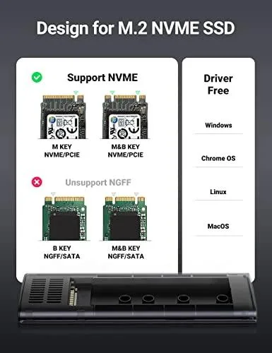 RACK extern Ugreen, "CM400" pt SSD M.2 NVMe/PCIE compatibile cu form factor 2280, 2260, 2242 si 2230, cablu 50 cm USB-C la USB-C, 10Gbps, aluminiu, gri "10902" (timbru verde 0.8 lei) - 6957303819027