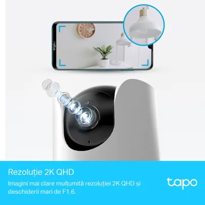 CAMERA IP TP-LINK, cube, pt. interior, dist. IR 9 m, 2K QHD (2560 × 1440 px), microfon, carcasa plastic, slot SD card, "Tapo C225" (timbru verde 0.8 lei)