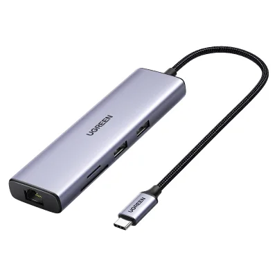 DOCKING Station Ugreen, "CM512" conec PC USB Type-C, USB 3.0 x 2|cititor SD/micro SD x 1| RJ-45 x 1|HDMI 4Kx1 la 60Hz|USB-C x 1 PD 100W, aluminiu, gri "60515" (timbru verde 0.8 lei) - 6957303865154