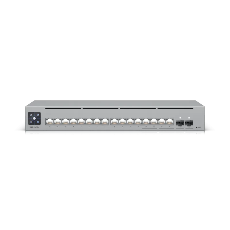 Ubiquiti 16-port, Layer 3 Etherlighting switch 2.5 GbE and versatile mounting options, 4x 2.5 GbE RJ45 ports, 12x GbE RJ45 ports, 2x 10G SFP+ ports "USW-PRO-MAX-16-EU" (timbru verde 2 lei)