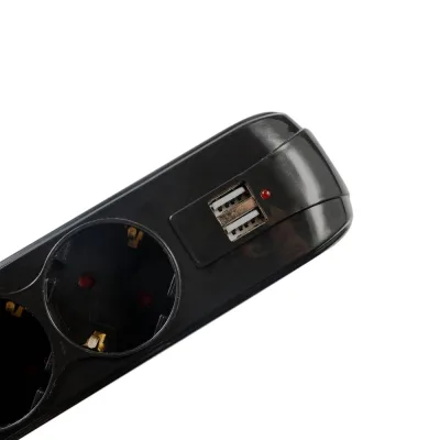 PRELUNGITOR SPACER, Schuko x 5, conectare prin Schuko (T), USB x 2, cablu 3 m, 16 A, max. 3500W, protectie supratensiune, negru