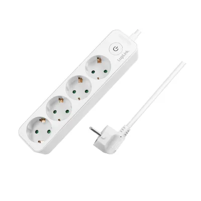 PRELUNGITOR LOGILINK, Schuko x 4, cablu 3G 1.5mm2, 230 V/16 A, 50 Hz, max. 3600 W, buton intrerupator iluminat, IP20, 1.5m, alb "LPS245" (include TV 0.80lei)