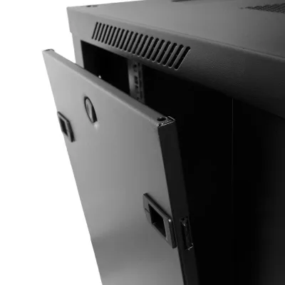 CABINET 19″ SPACER 12U 600x450mm, fixare pe perete, Flatpack (dezasamblat), Black, usa sticla cu blocare, panouri detasabile, otel 1.5mm, sarcina maxima 60Kg