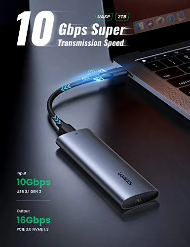 RACK extern Ugreen, "CM400" pt SSD M.2 NVMe/PCIE compatibile cu form factor 2280, 2260, 2242 si 2230, cablu 50 cm USB-C la USB-C, 10Gbps, aluminiu, gri "10902" (timbru verde 0.8 lei) - 6957303819027
