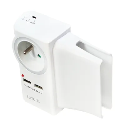 ADAPTOR LOGILINK, Socket tip E x 1, USB x 2 5V/2.1A, 230V, 50 Hz, max. 16A, IP20, suport telefon/tableta, iluminare LED, alb "PA0166" (include TV 0.18lei)